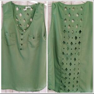 Blu Pepper Cutout Back Green Tank Top Tee S